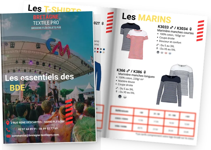 Catalogue BDE Bretagne Textile Pro – textiles et goodies personnalisés pour bureaux des étudiants