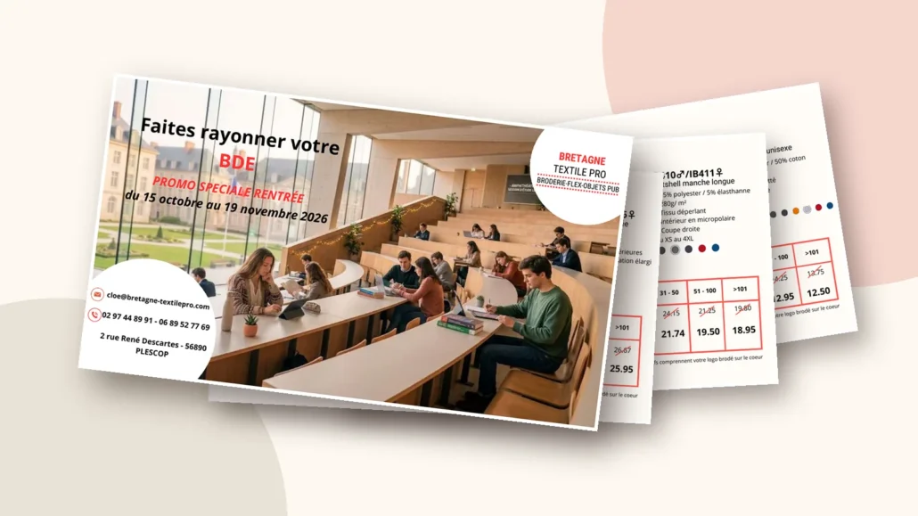 Vêtements personnalisés BDE : catalogue promo rentrée de Bretagne Textile Pro à Plescop, Morbihan (56)